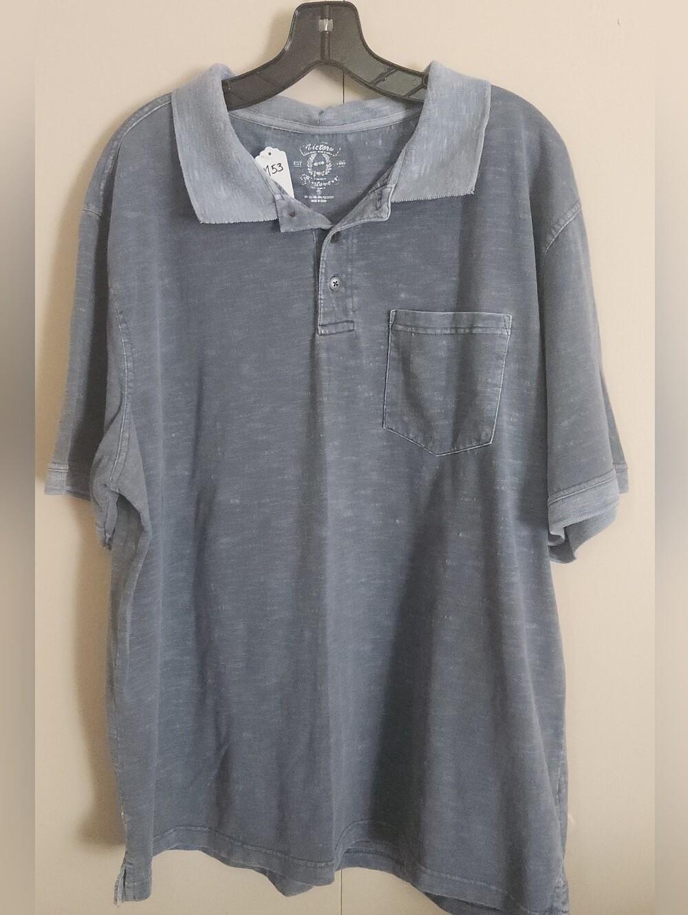M53 Victoria Sportwear Men's Washed Blue Polo Shirt short sleeve w Chest Pocket